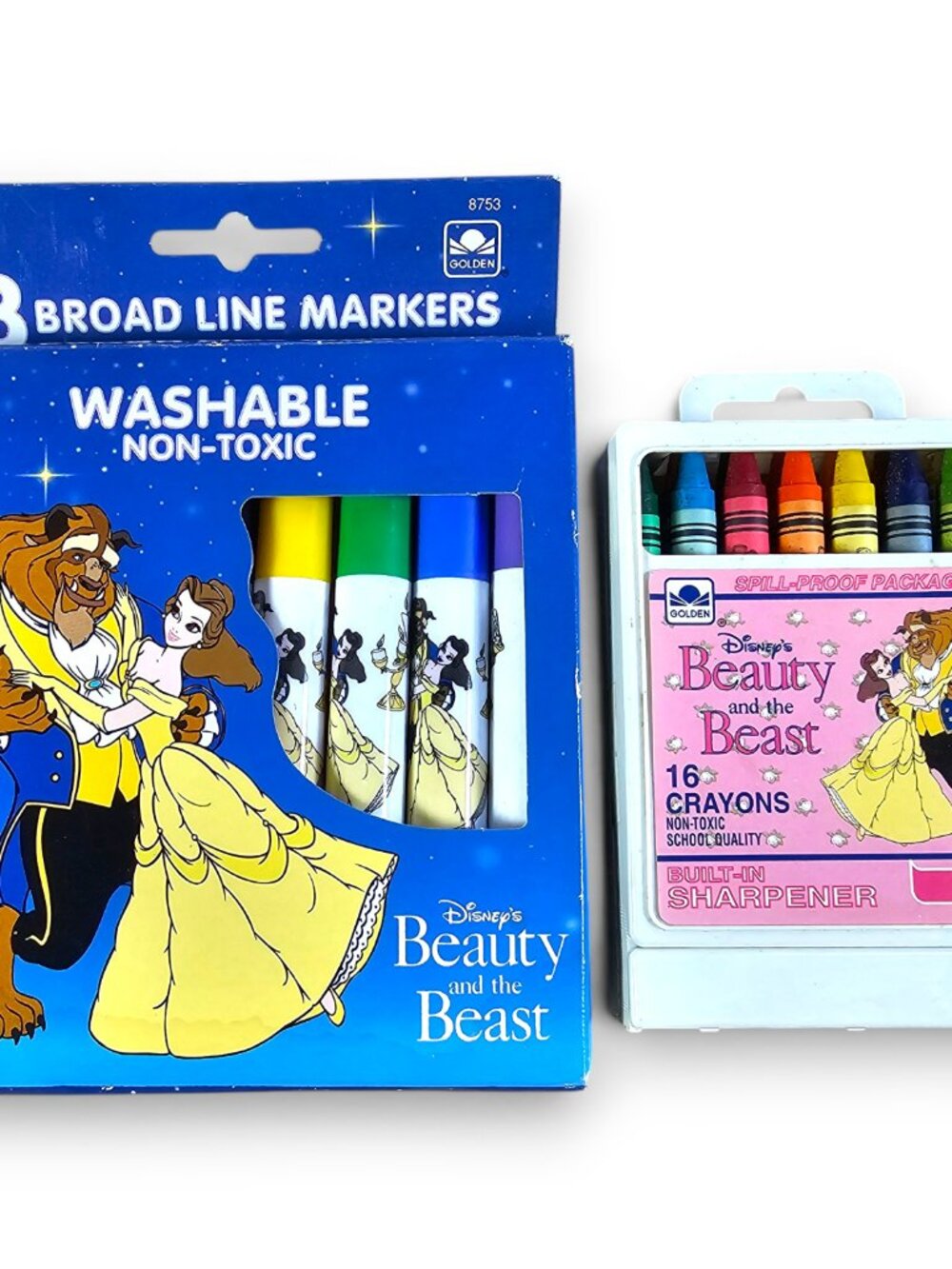 Golden Disney Beauty and the Beast Coloring Supplies 8 Markers 16 Crayons VTG